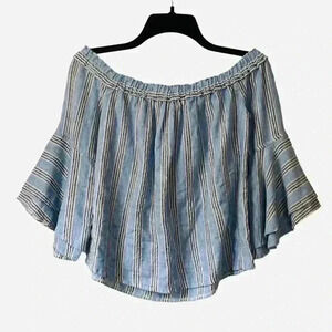 Lucky Brand Off The Shoulder Bell Sleeve  Boho Shirt  Cropped Top Blouse Sz XS
